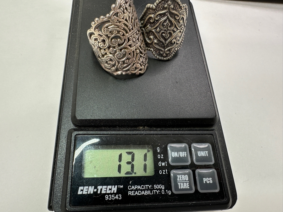 Pair Of Sterling Silver Rings Size 9 & 10 13.1g [Photo 10]