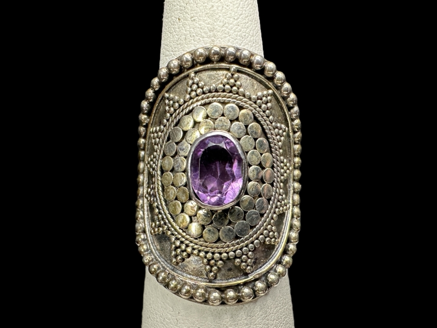 Sterling Silver Amethyst Ring Size 8.5 8.2g