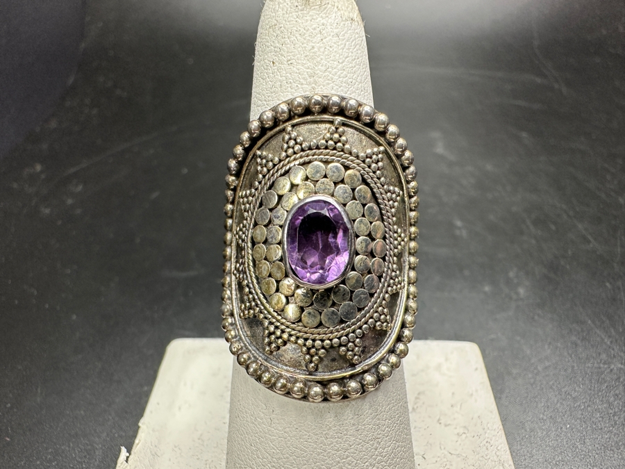 Sterling Silver Amethyst Ring Size 8.5 8.2g [Photo 2]