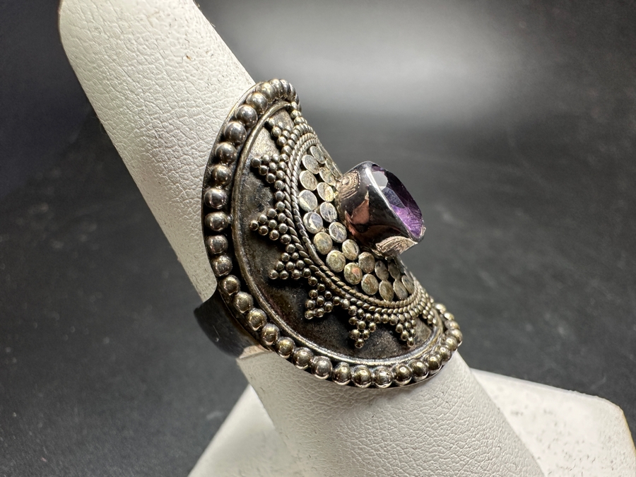 Sterling Silver Amethyst Ring Size 8.5 8.2g [Photo 3]
