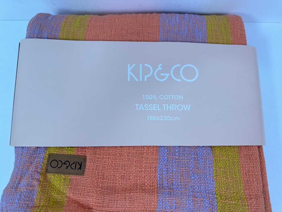 New Kip & Co 100% Cotton Yellow, Lavender and Orange Tassel Throw Designed In Melbourne / Made In India 180cm x 230cm Retails $175 [Photo 3]
