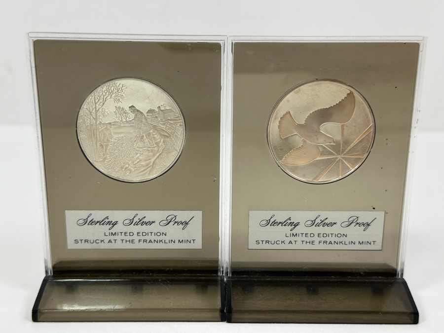 Pair Of 1972 & 1973 Limited Edition Franklin Mint Sterling Silver Proof Medals 49.74g Total Sterling Silver Weight [Photo 7]