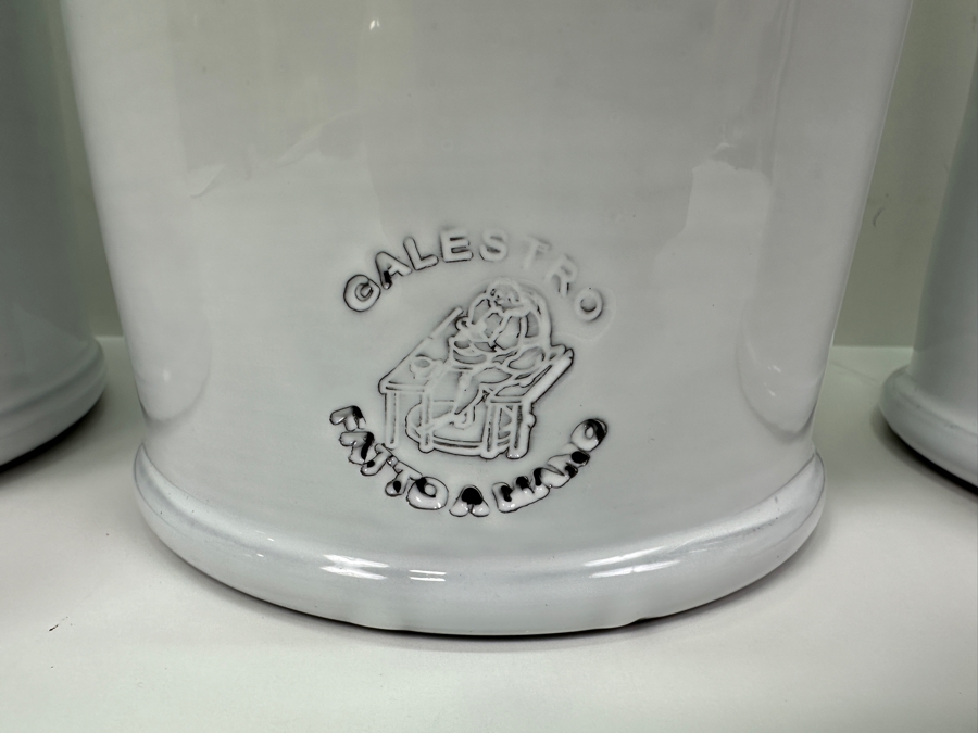 (4) Frontgate Italian White Ceramic Jars With Lids 11H To 16.5H [Photo 4]