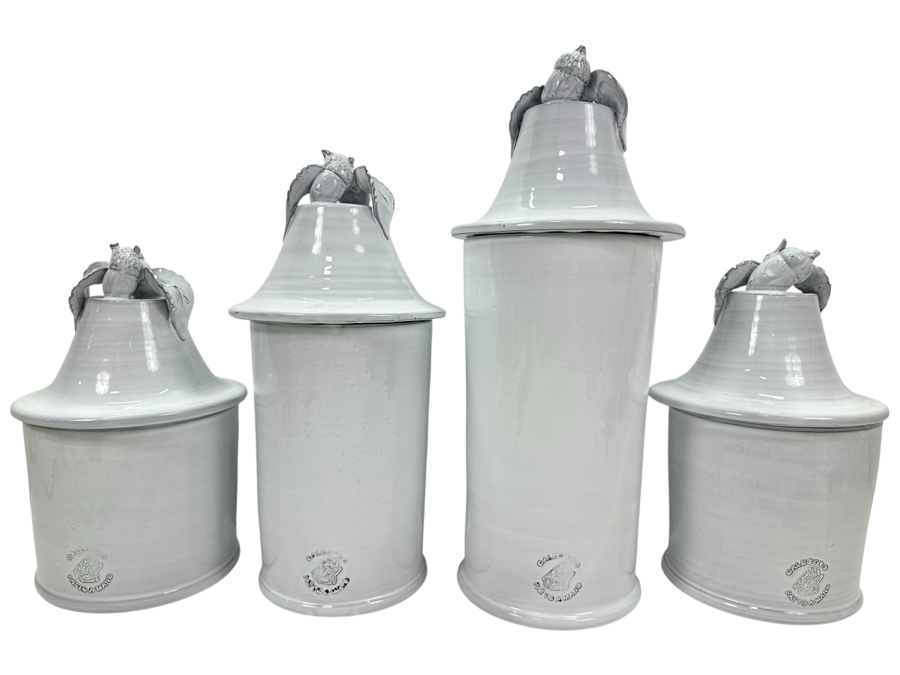 (4) Frontgate Italian White Ceramic Jars With Lids 11H To 16.5H [Photo 1]