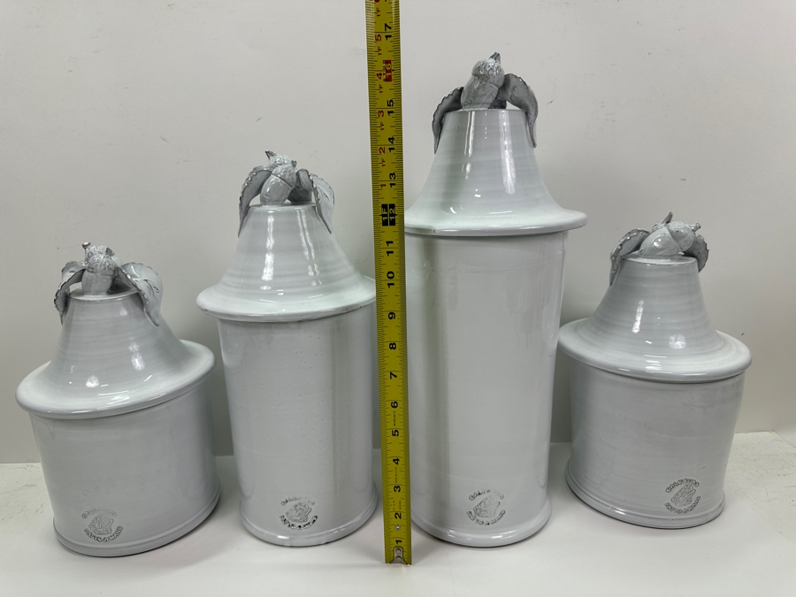 (4) Frontgate Italian White Ceramic Jars With Lids 11H To 16.5H [Photo 6]