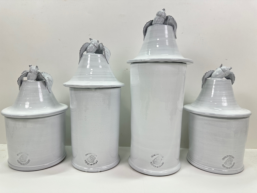 (4) Frontgate Italian White Ceramic Jars With Lids 11H To 16.5H [Photo 2]