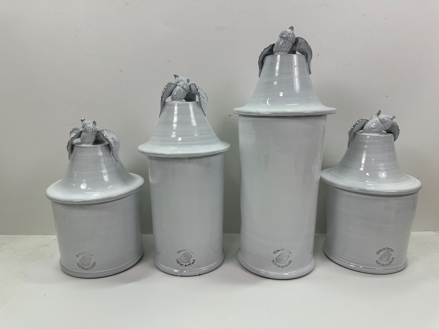 (4) Frontgate Italian White Ceramic Jars With Lids 11H To 16.5H [Photo 7]