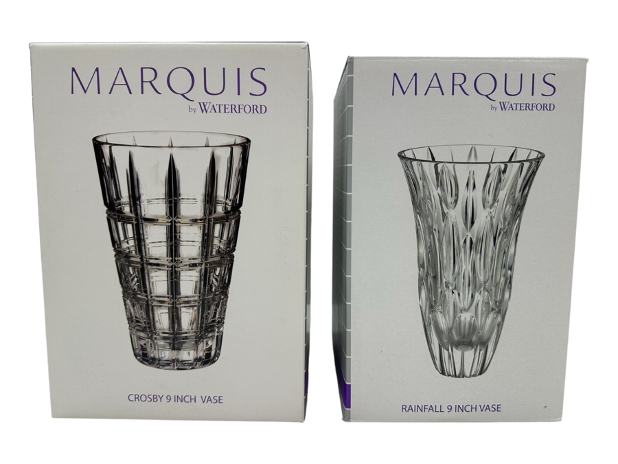 Pair Of Waterford Crystal 9' Vases With Original Boxes: Marquis Crosby Vase & Marquis Rainfall Vase [Photo 1]