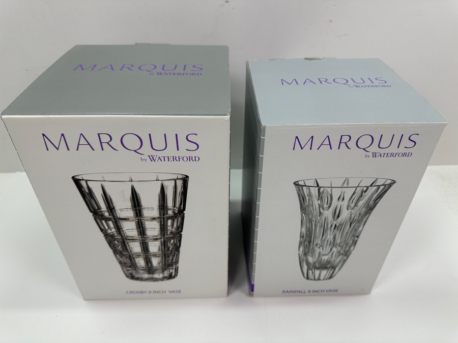 Pair Of Waterford Crystal 9' Vases With Original Boxes: Marquis Crosby Vase & Marquis Rainfall Vase [Photo 3]