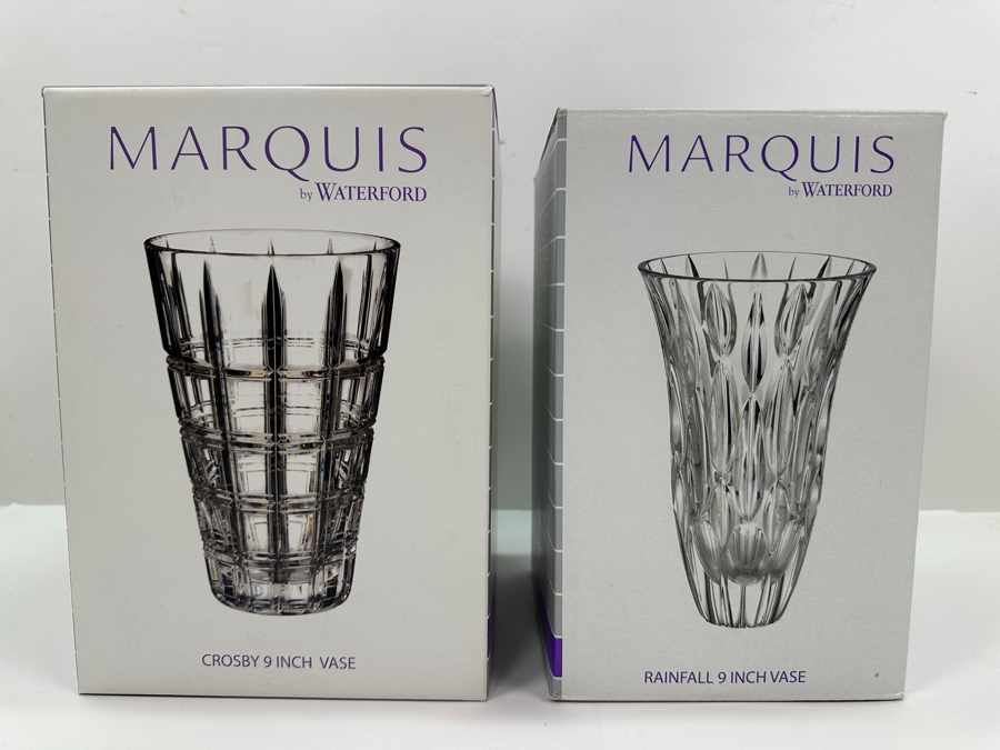 Pair Of Waterford Crystal 9' Vases With Original Boxes: Marquis Crosby Vase & Marquis Rainfall Vase [Photo 2]