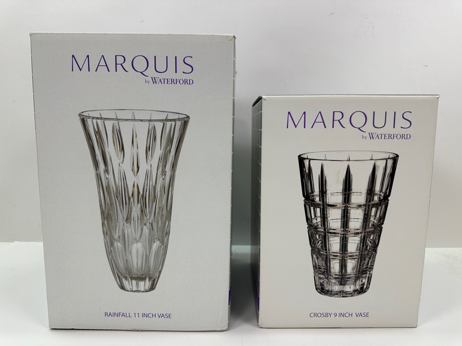 Pair Of Waterford Crystal Vases With Original Boxes: 9' Marquis Crosby Vase & 11' Marquis Rainfall Vase [Photo 2]