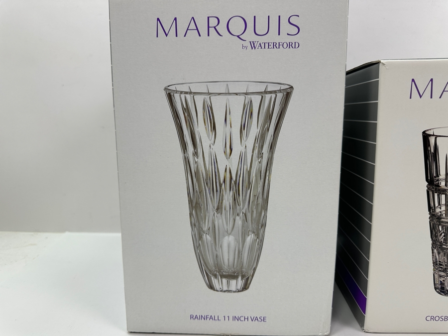 Pair Of Waterford Crystal Vases With Original Boxes: 9' Marquis Crosby Vase & 11' Marquis Rainfall Vase [Photo 3]