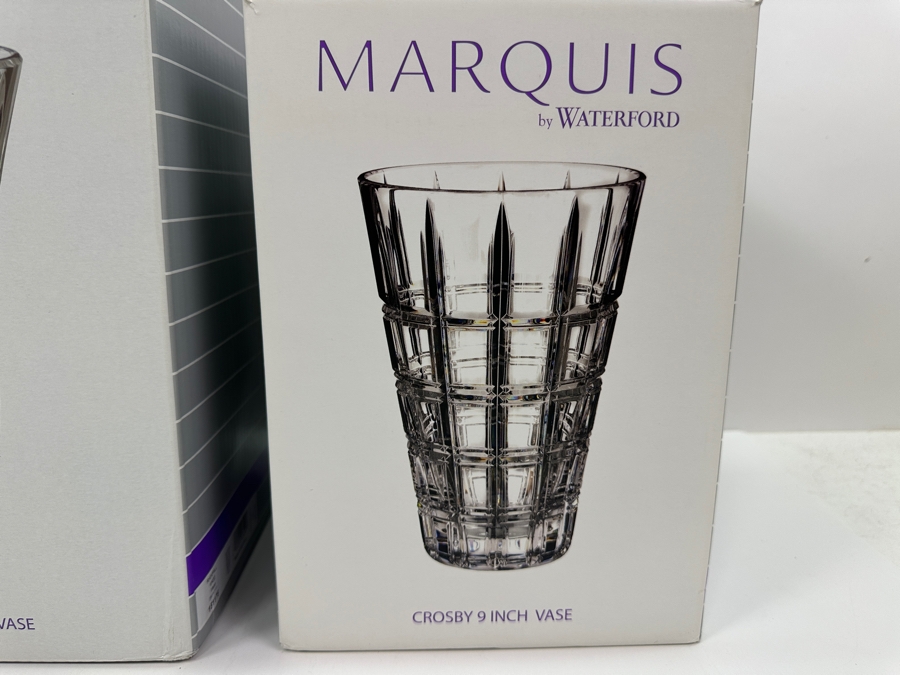 Pair Of Waterford Crystal Vases With Original Boxes: 9' Marquis Crosby Vase & 11' Marquis Rainfall Vase [Photo 4]