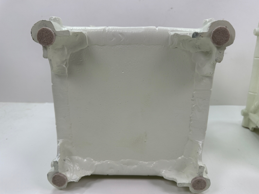 Pair Of Painted White Metal Faux Bamboo Cachepot Planters 9W X 9.5H [Photo 5]