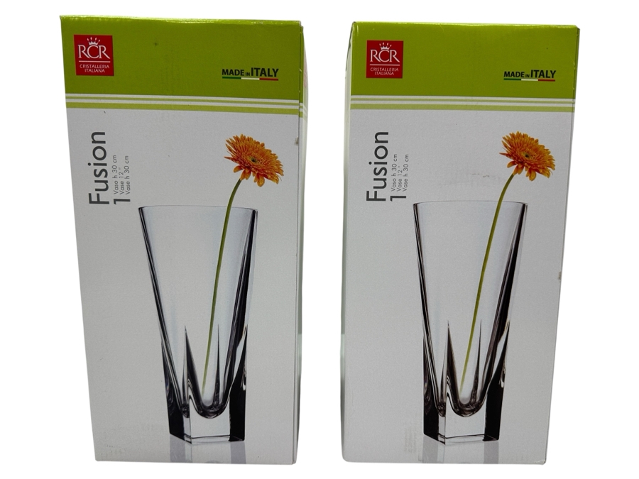 Pair Of Italian RCR Crystal Fusion 12' Vases With Original Boxes [Photo 1]