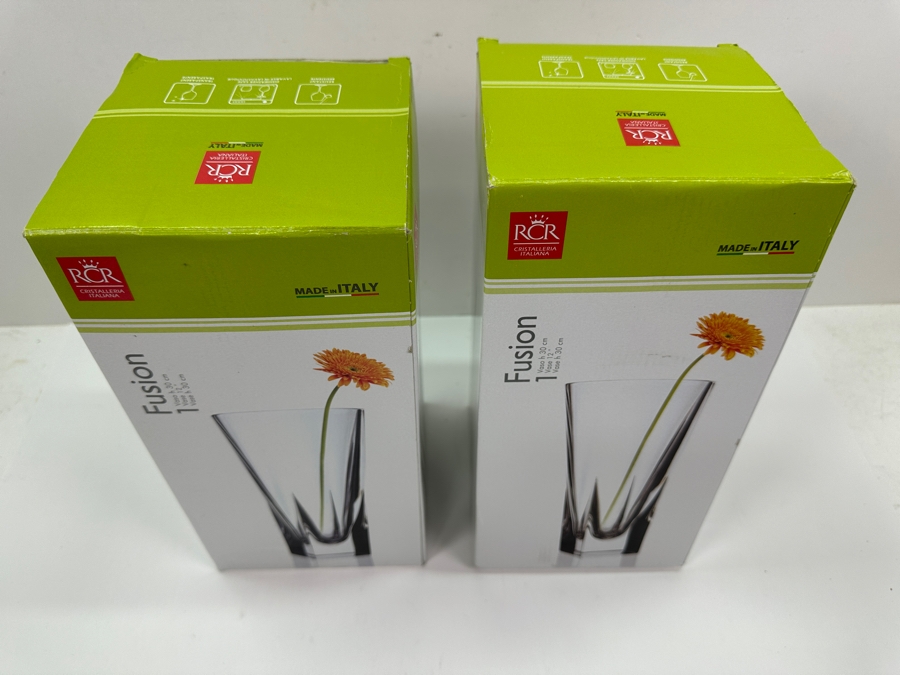 Pair Of Italian RCR Crystal Fusion 12' Vases With Original Boxes [Photo 4]