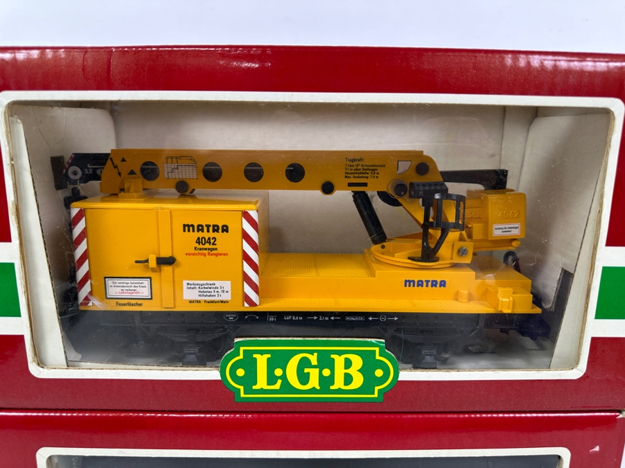 LGB Lehmann Gross Bahn The Big Train With Original Boxes: Postal Wagon Train 3019 & Matra Operating Crane Car 4042 [Photo 2]