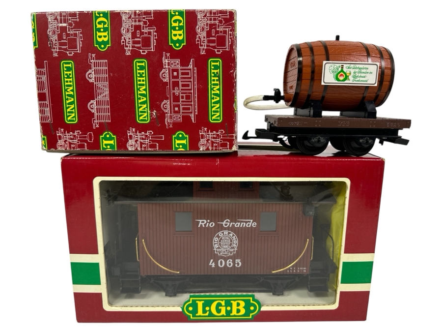 LGB Lehmann Gross Bahn The Big Train With Original Boxes: Rio Grande Caboose 4065 & Flat Car With Wine Barrel 4047 [Photo 1]