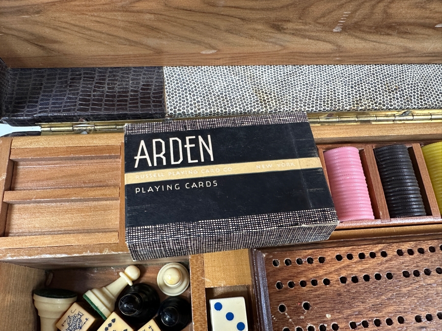 Just Added - Vintage John Samuels Co. J. S. Adult Games Good Luck Brand Portable Gambling Suitcase With Roulette Wheel, Poker, Chess, Checkers, Cards, Gambling Chips, Backgammon & More 20 X 19 X 5 [Photo 7]