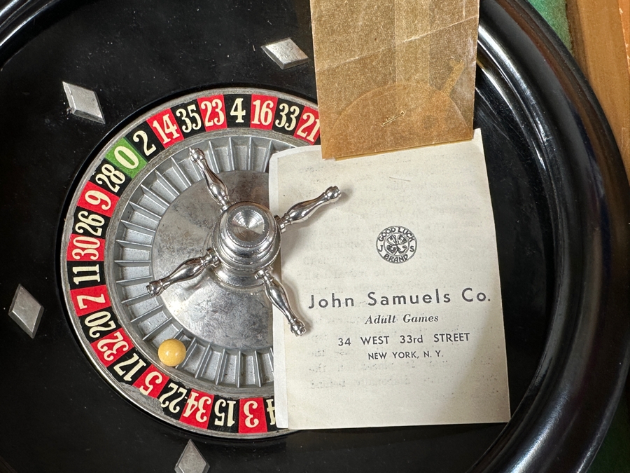 Just Added - Vintage John Samuels Co. J. S. Adult Games Good Luck Brand Portable Gambling Suitcase With Roulette Wheel, Poker, Chess, Checkers, Cards, Gambling Chips, Backgammon & More 20 X 19 X 5 [Photo 15]
