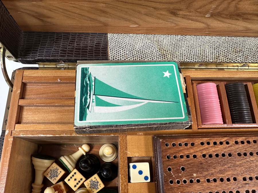 Just Added - Vintage John Samuels Co. J. S. Adult Games Good Luck Brand Portable Gambling Suitcase With Roulette Wheel, Poker, Chess, Checkers, Cards, Gambling Chips, Backgammon & More 20 X 19 X 5 [Photo 8]