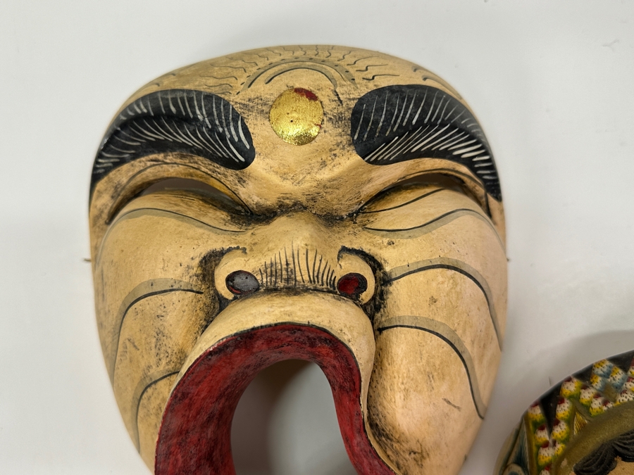 Just Added - Pair Of Vintage Japanese Masks & Carved Wooden Bali Indo Mask [Photo 5]