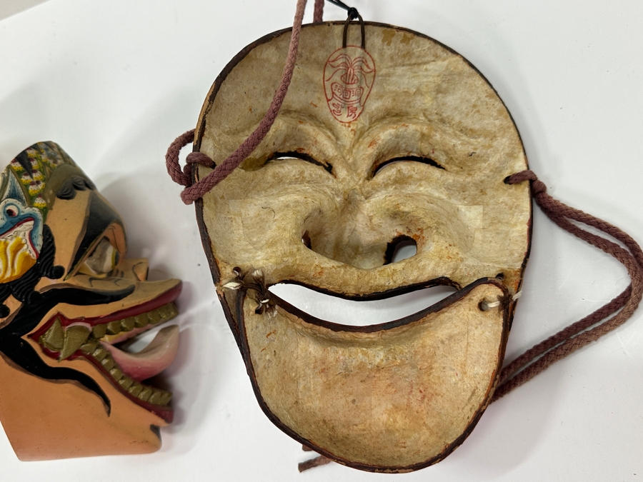 Just Added - Pair Of Vintage Japanese Masks & Carved Wooden Bali Indo Mask [Photo 10]