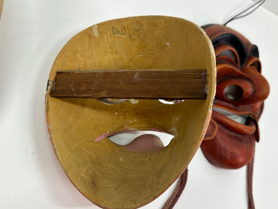 Just Added - Pair Of Vintage Japanese Masks & Carved Wooden Bali Indo Mask [Photo 7]