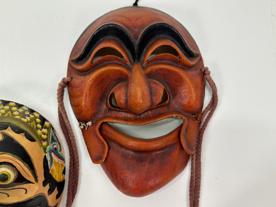 Just Added - Pair Of Vintage Japanese Masks & Carved Wooden Bali Indo Mask [Photo 6]