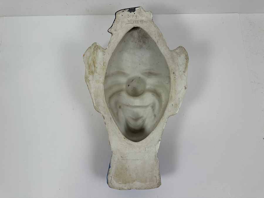 Just Added - Vintage Hand Painted Holland Mold Chalkware Happy Clown Face Wall Artwork 10W X 16H [Photo 6]