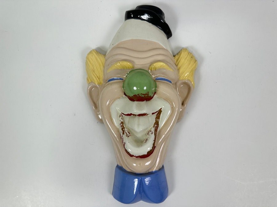 Just Added - Vintage Hand Painted Holland Mold Chalkware Happy Clown Face Wall Artwork 10W X 16H [Photo 2]