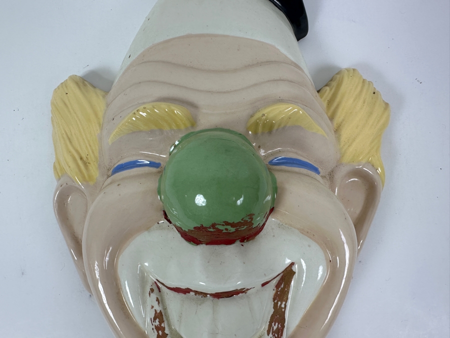 Just Added - Vintage Hand Painted Holland Mold Chalkware Happy Clown Face Wall Artwork 10W X 16H [Photo 3]