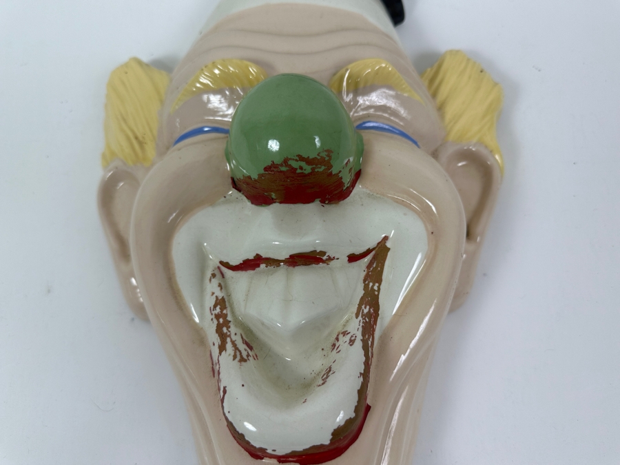 Just Added - Vintage Hand Painted Holland Mold Chalkware Happy Clown Face Wall Artwork 10W X 16H [Photo 4]