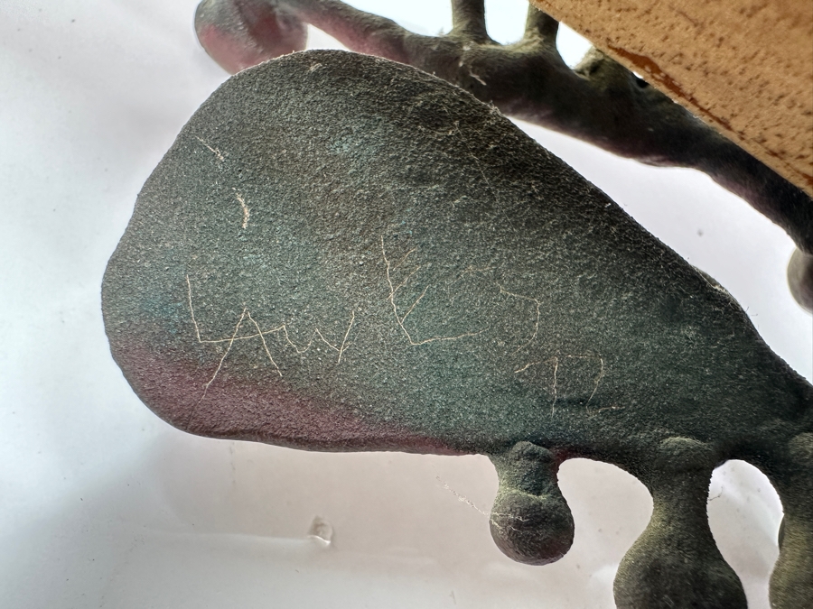 Just Added - Vintage 1972 Abstract Metal Sculpture On Wooden Base Signed Verso Lawes? 1972 10W X 16H X 4.5D [Photo 9]