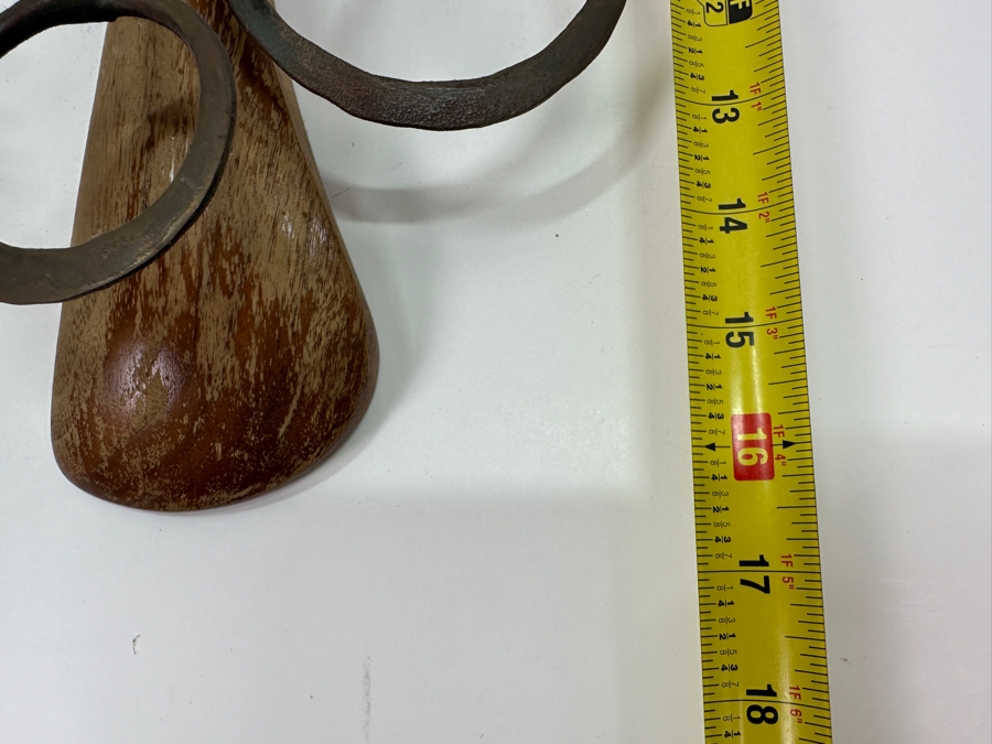 Just Added - Vintage 1972 Abstract Metal Sculpture On Wooden Base Signed Verso Lawes? 1972 10W X 16H X 4.5D [Photo 13]