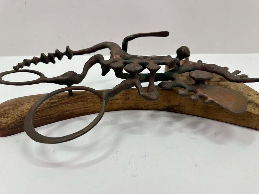 Just Added - Vintage 1972 Abstract Metal Sculpture On Wooden Base Signed Verso Lawes? 1972 10W X 16H X 4.5D [Photo 7]