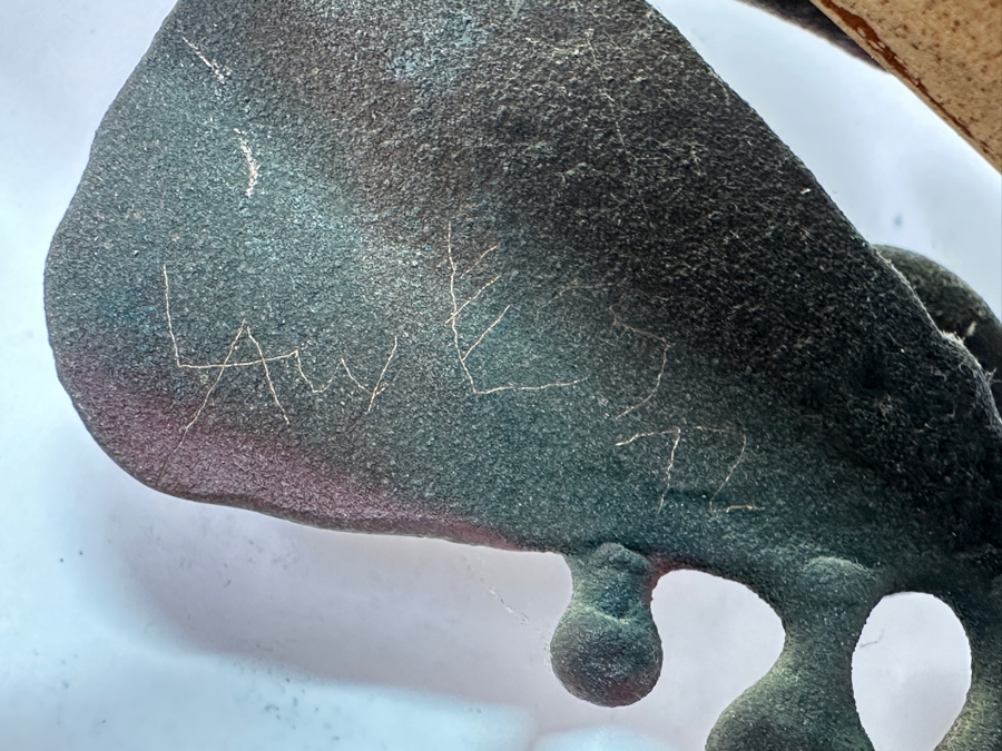 Just Added - Vintage 1972 Abstract Metal Sculpture On Wooden Base Signed Verso Lawes? 1972 10W X 16H X 4.5D [Photo 11]