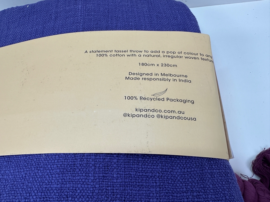 Just Added - New Kip & Co 100% Cotton Tassel Throw Designed In Melbourne / Made In India 180cm x 230cm Retails $175 [Photo 4]