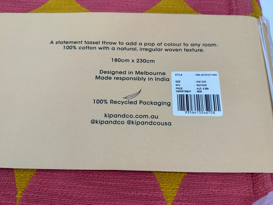 Just Added - New Kip & Co 100% Cotton Tassel Throw Designed In Melbourne / Made In India 180cm x 230cm Retails $175 Plus 2 New Pillowcases [Photo 8]