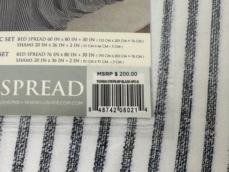 Just Added - New Lush Decor Ticking Stripe Black Queen 3 Piece Set With Bed Spread And 2 Shams Retails $200 [Photo 3]