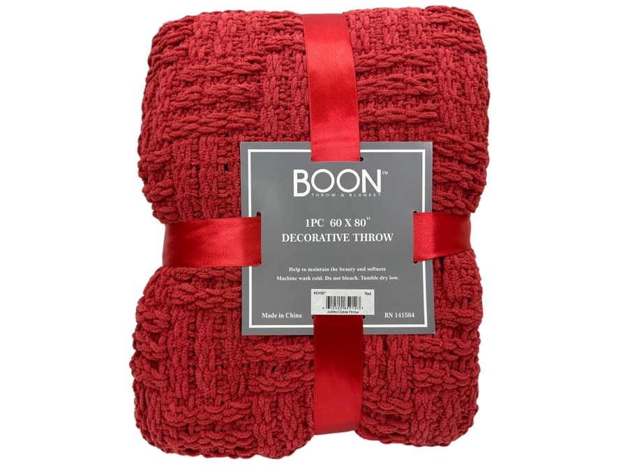 Just Added - New Boon Decorative Red Jumbo Cable Throw Blanket 60 X 80