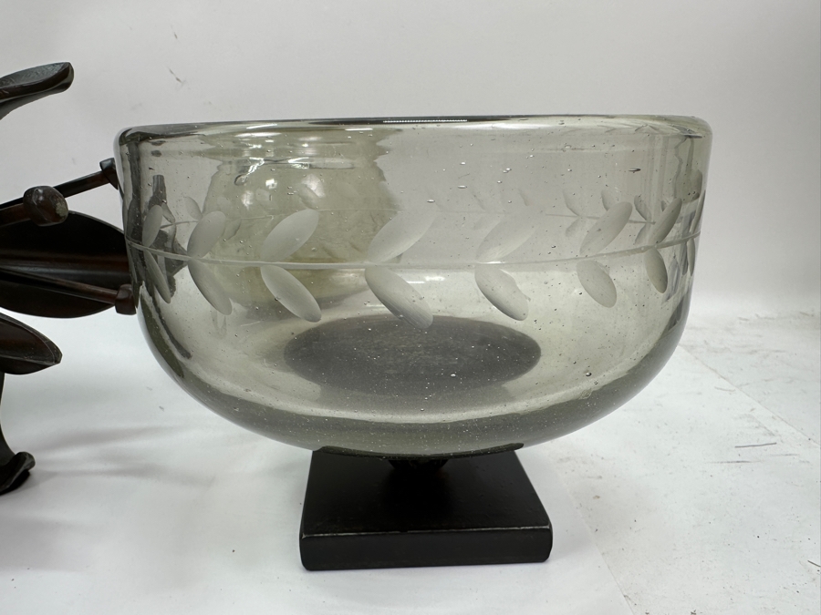 Just Added - New Jan Barboglio Forged Iron Chafer 17W, Pair Of Jan Barboglio Artisan Iron & Hand Blown Glass Bowls 6.5W & (4) Jan Barboglio Rosa Florero Glass Bowls For Floral Or Lighting 5W [Photo 7]