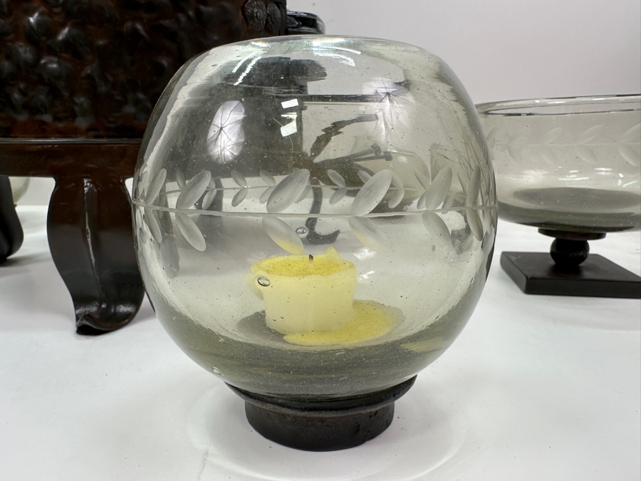 Just Added - New Jan Barboglio Forged Iron Chafer 17W, Pair Of Jan Barboglio Artisan Iron & Hand Blown Glass Bowls 6.5W & (4) Jan Barboglio Rosa Florero Glass Bowls For Floral Or Lighting 5W [Photo 9]