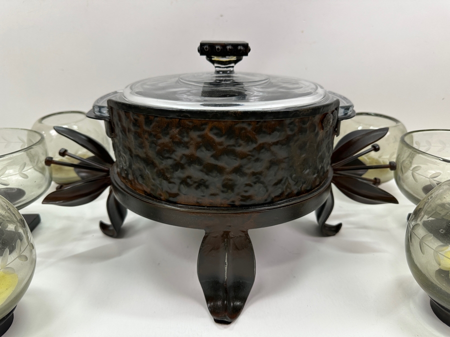 Just Added - New Jan Barboglio Forged Iron Chafer 17W, Pair Of Jan Barboglio Artisan Iron & Hand Blown Glass Bowls 6.5W & (4) Jan Barboglio Rosa Florero Glass Bowls For Floral Or Lighting 5W [Photo 3]