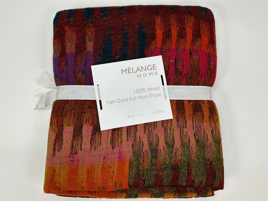 Just Added - New Melange Home 100% Wool Yarn Dyed Ikat Wool Throw 50 X 70 [Photo 3]