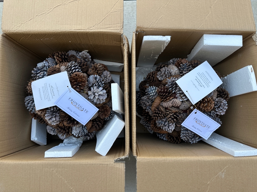 Just Added - Pair Of Frontgate 13' Pinecone Balls With Original Boxes [Photo 2]