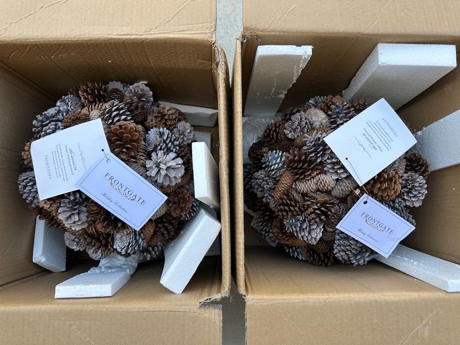 Just Added - Pair Of Frontgate 13' Pinecone Balls With Original Boxes [Photo 1]