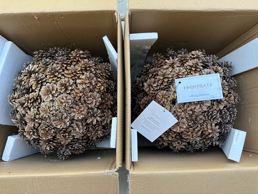 Just Added - Pair Of Frontgate 17' Pinecone Balls With Original Boxes [Photo 1]