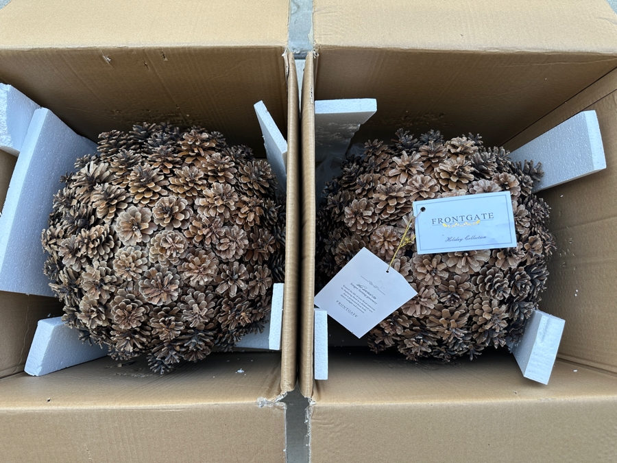 Just Added - Pair Of Frontgate 17' Pinecone Balls With Original Boxes [Photo 2]