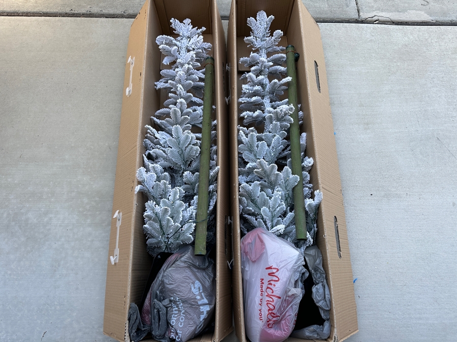 Just Added - Pair Of Frontgate Sparkling Snow Fir 6' LED Christmas Trees With Boxes [Photo 2]